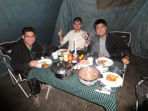 Dinner in mess tent