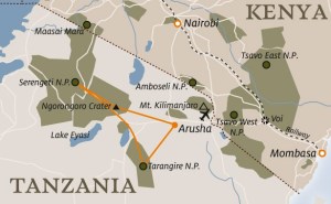 Tarangire map from Arusha