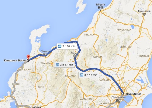 Route from Tokyo to Kanazawa