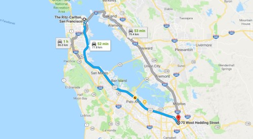 Route to Santa Clara County HQ